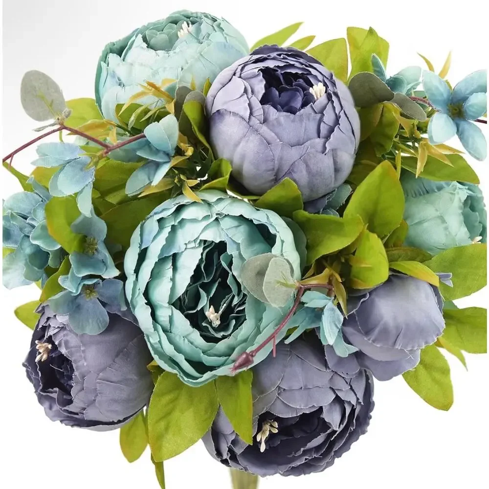Mixed Blue Artificial Peony Bouquet (Set of 2)